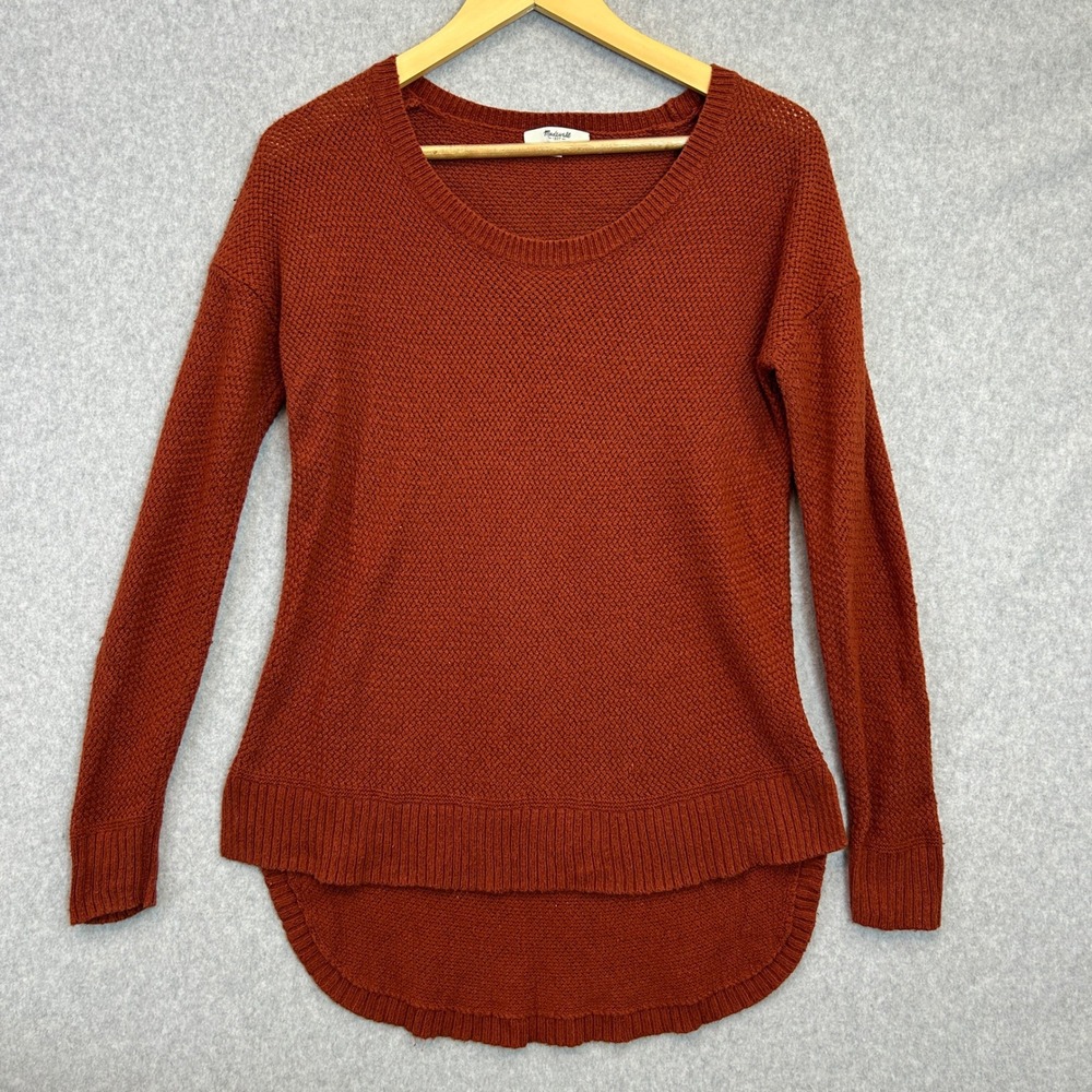 Madewell Size XS Chronicle Texture Pullover Sweater Rust Orange Autumn High Low